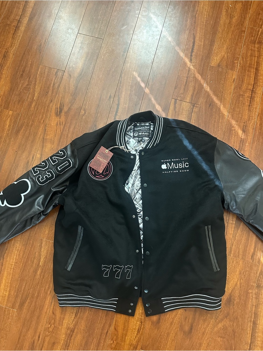 (NEW) USHER Half Time Show Mitchell & Ness Black & Gray Varsity Jacket 2XL